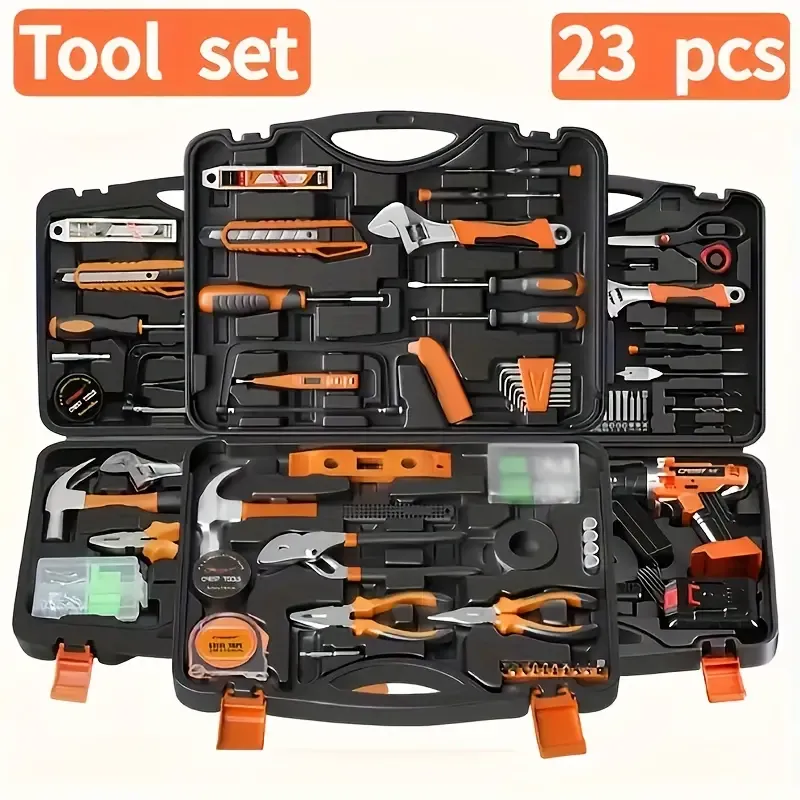 Complete household tool kit with durable steel tools and convenient storage box No assembly required Household tool kit Household tool kit set