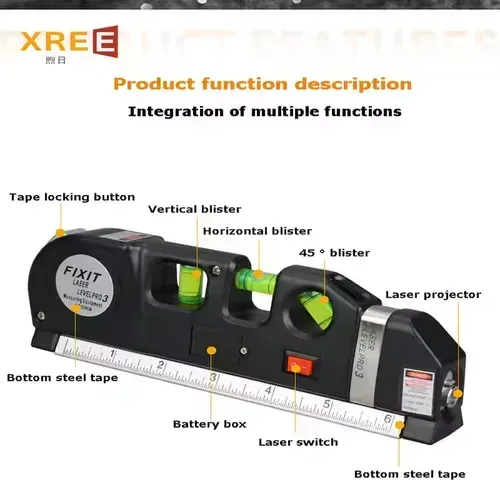 Multifunctional 4-in-1 infrared laser level 2.5m tape measure electronic laser level