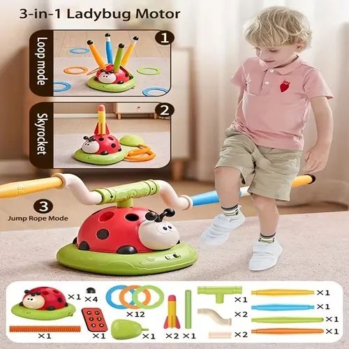 This three-in-one musical jumping game, ring toss game, and rocket launcher can be played indoors or outdoors and is a perfect gift for various holidays