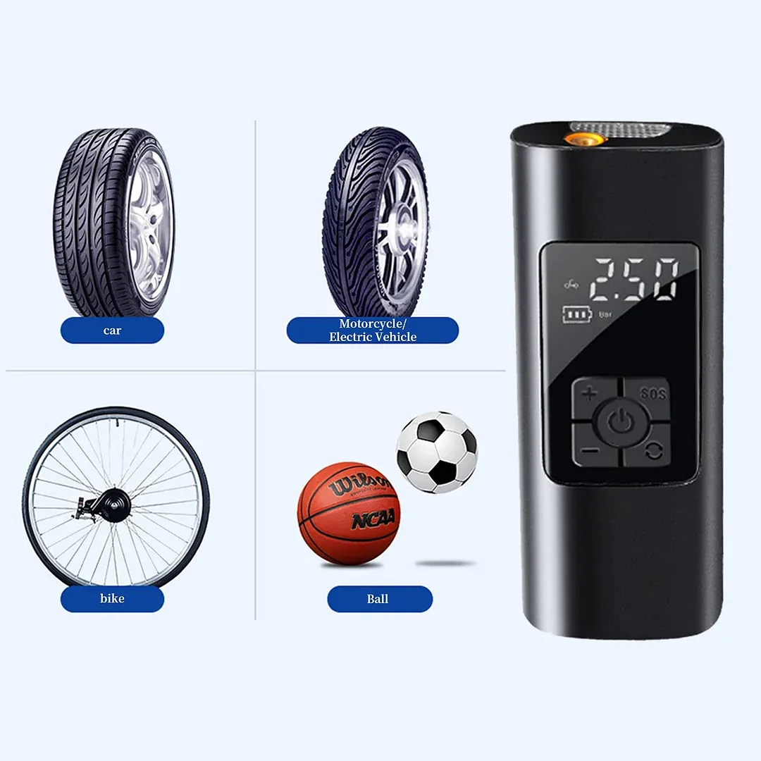 Portable Air Compressor, Cordless Version 6000mAh Rechargeable Li-ion Battery for Car Bicycle Air Pump with LED Lighting