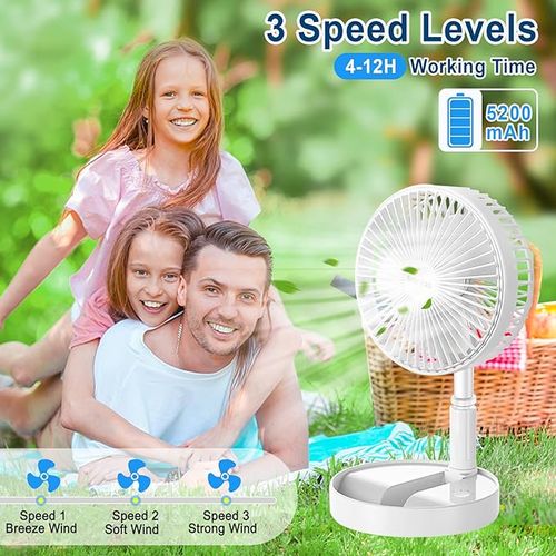 Standing Fan with Portable Solar Panel, 8 Telescopic Foldable Desk Fan, Rechargeable Battery Operated Pedestal Fans 3 Speeds Quiet Height Adjustable USB Floor Fan for Bedroom Home Travel