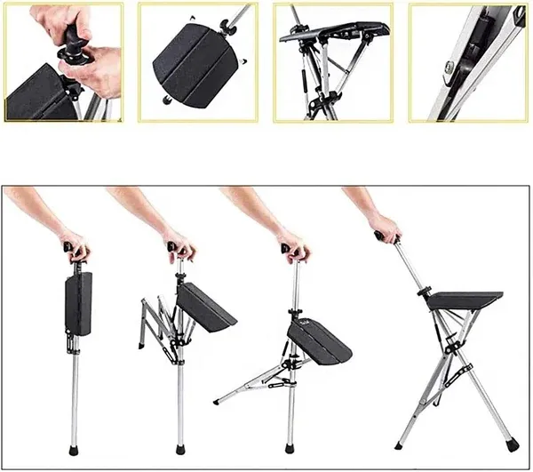 🔥Foldable Seat Cane, Adjustable Trekking Stick, Portable Lightweight Stick Chair, Aluminum Hiking Walking Canes for Seniors Adult