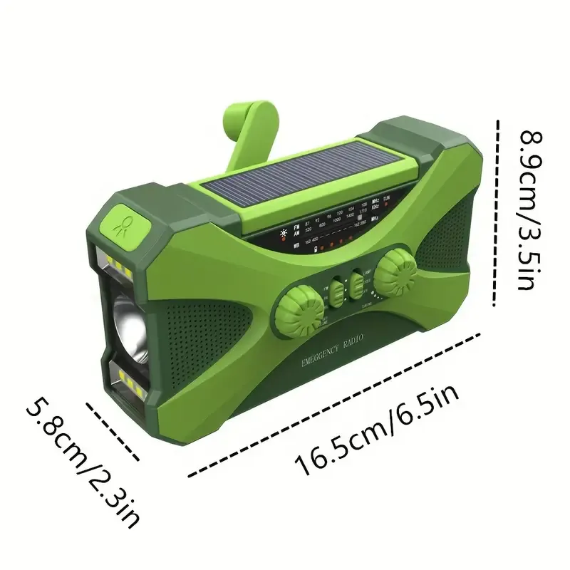 Multifunctional emergency radio, solar hand crank charging, outdoor emergency mobile power bank with LED flashlight reading light and SOS alarm, suitable for outdoor survival