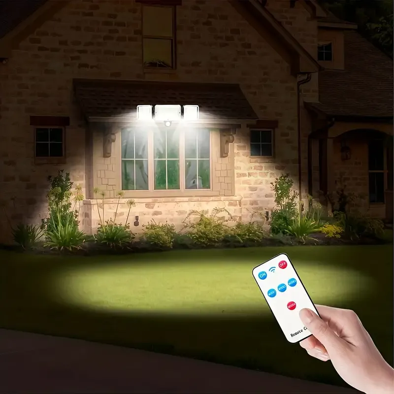 1pc Split Solar Wall Light For Outdoor With Motion Sensor 3 Heads, 224 LEDs Solar Light With Remote Control, Waterproof LED Solar Flood Lights Outdoor Wall Lights 270° Wide Angle Security Lights Solar With 3 Lighting Modes For Garden, Patio, Backyard
