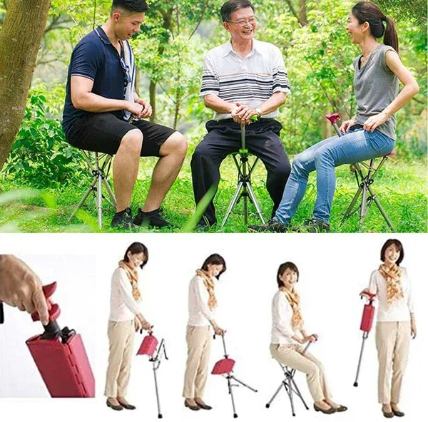 🔥Foldable Seat Cane, Adjustable Trekking Stick, Portable Lightweight Stick Chair, Aluminum Hiking Walking Canes for Seniors Adult