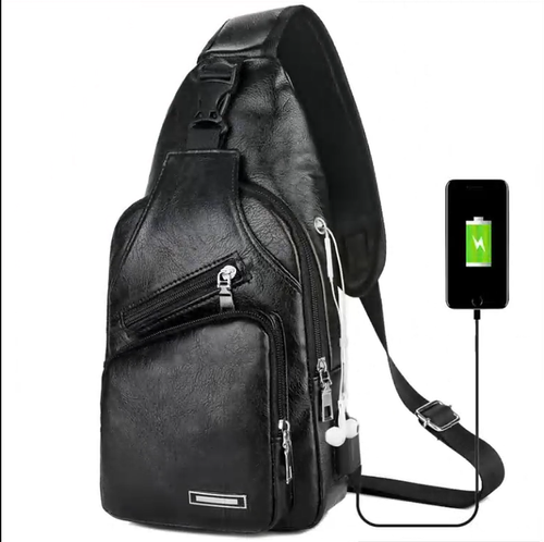 USB Charging Crossbody Anti-theft Chest Bag PU Leather Short Trip Messengers Bag Men Shoulder Bags