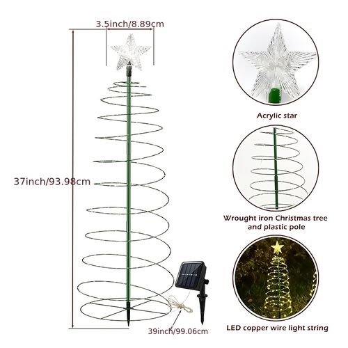 2.95ft (90cm) LED Solar Spiral Christmas Tree Light with Star Top