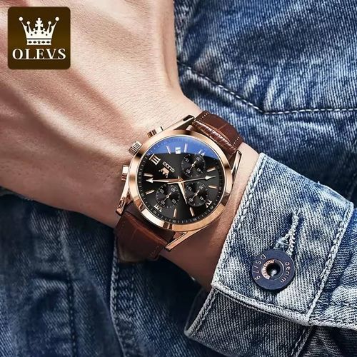 OLEVS 2872 Relógio Masculino de Quartzo Esportes de Negócios Relógio Cronógrafo Luminoso Impermeável Relógio de Couro de Marca de Luxo Relógio Masculino