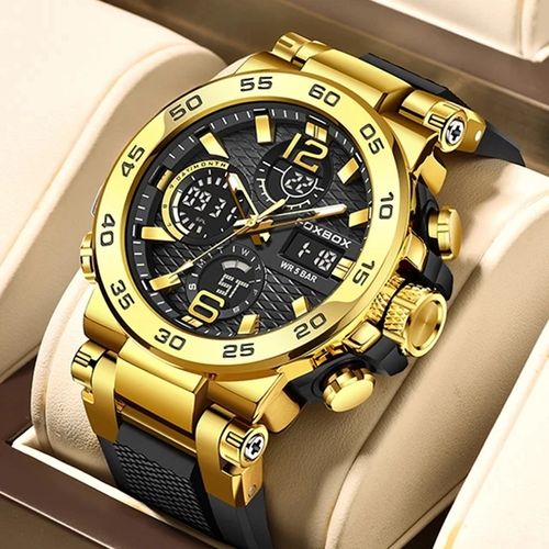 FOXBOX 0033 Relógio Masculino Relógios de Moda Esportiva de Luxo Relógio de Pulso Digital de Exibição Dupla Cronógrafo Relógio Lige Casual Para Homens Relógio