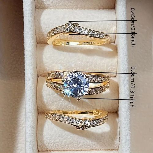 pw-Women's cubic zirconia three-piece ring set