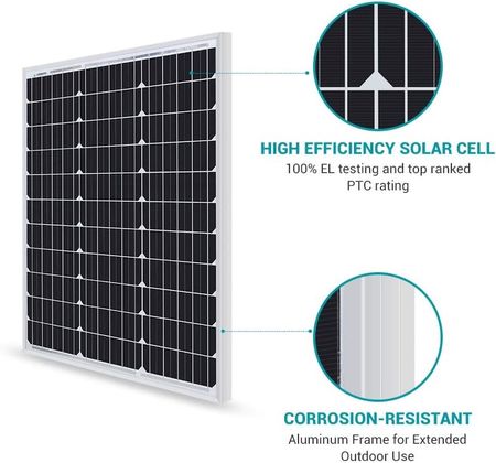 Solar Panel 100 Watt 12 Volt, High-Efficiency Monocrystalline PV Module Power Charger for RV Marine Rooftop Farm Battery and Other Off-Grid Applications, RNG-100D-SS, Single 100W
