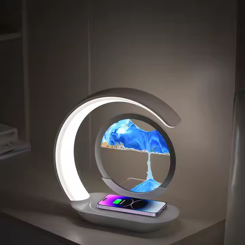 New quicksand painting wireless charging desk lamp USB charging gift bedside 3D hourglass ornaments atmosphere LED night light