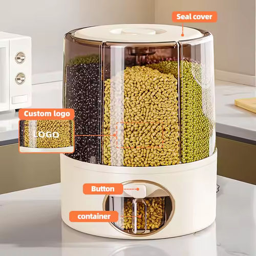Household grain storage box insect-proof and moisture-proof rotating grid household food-grade rice bucket