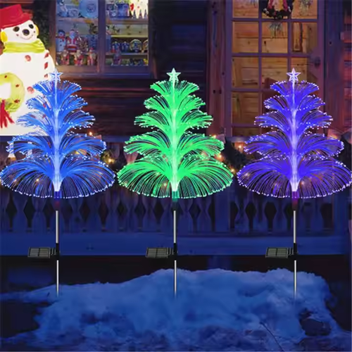 Hot sale solar colorful fiber optic jellyfish lamp outdoor garden ground plug lamp creative color changing atmosphere lamp