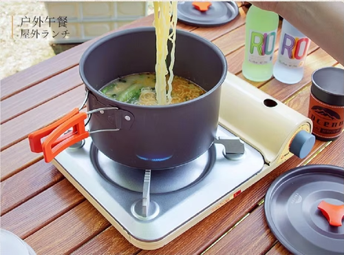1.1 L Large Capacity Tea Pot Pan Set Portable Outdoor Camping Hiking Picnic Cooking Set for 2-3people