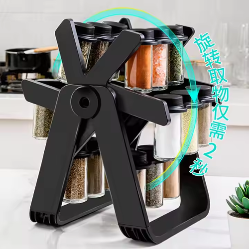Kitchen countertop rotating seasoning rack household multifunctional oil, salt, sauce and vinegar storage artifact round storage tray