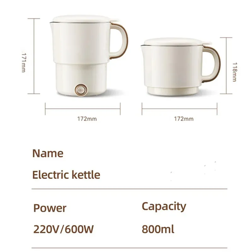 0.8L 500W Folded Electric Kettle Portable Cooking Pot Multicooker Travel Kettles TeaPot Heating Cup 304 Stainless Steel Slow Coo