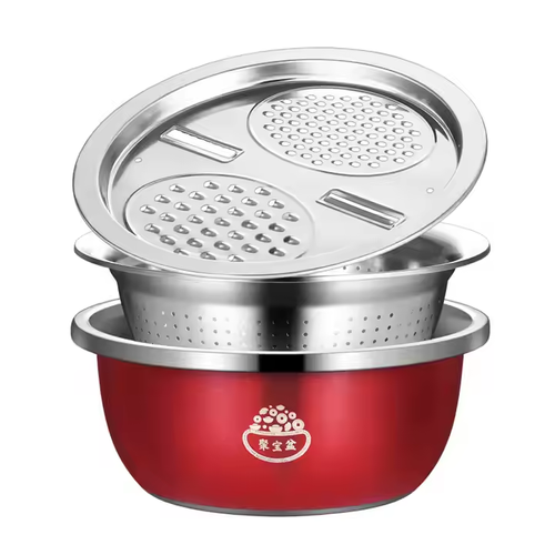 Kitchen Washing Vegetables, Fruit, Rice Colander Strainer Set 3QT Stainless Steel Microporous Colander Mixing Bowl