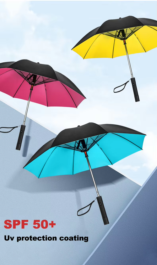 Business 8 bone with fan straight umbrella black plastic sunshade sun umbrella usb rechargeable fan umbrella