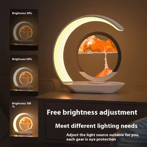 New quicksand painting wireless charging desk lamp USB charging gift bedside 3D hourglass ornaments atmosphere LED night light