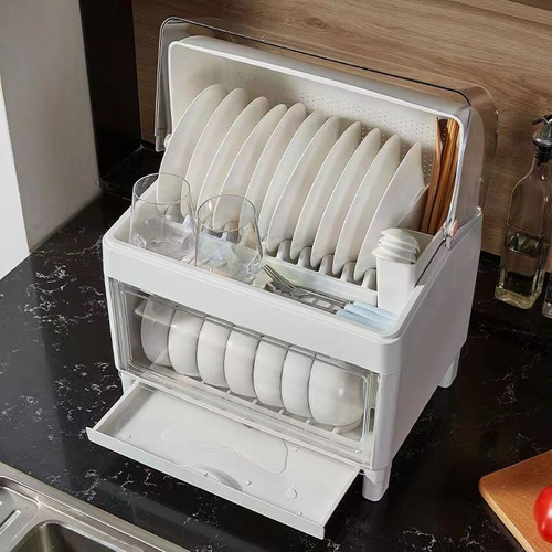 Kitchen Tableware Bowl Chopsticks Dish Storage Box Drain Rack Household Plastic Double-layer Bowl Rack With Lid Cupboard