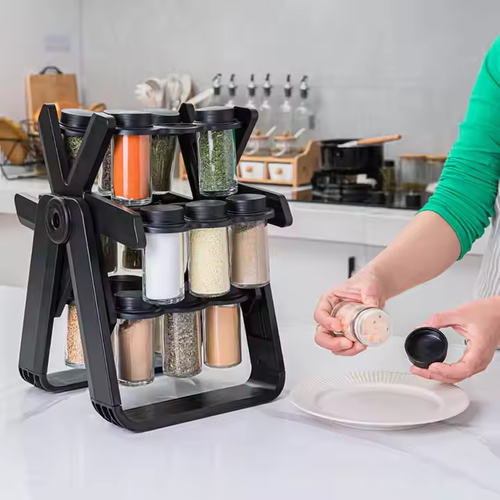 Kitchen countertop rotating seasoning rack household multifunctional oil, salt, sauce and vinegar storage artifact round storage tray