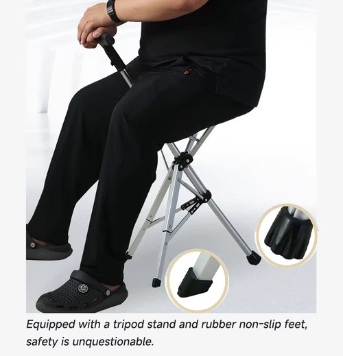 Portable Folding Walking Stick with Seat for Seniors