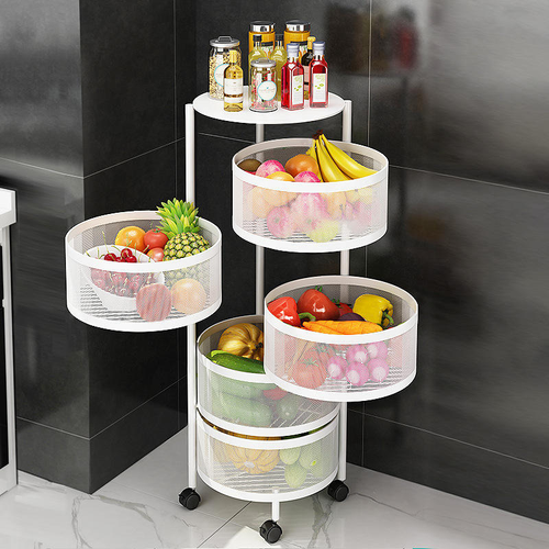 Removable and rotatable four-layer round fruit and vegetable storage rack kitchen floor storage rack