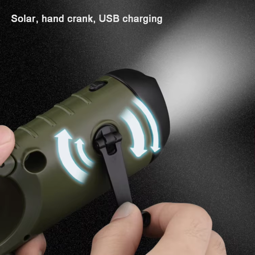 Solar hand-crank flashlight  Multi-function camping power emergency light Outdoor lighting generator flashlight