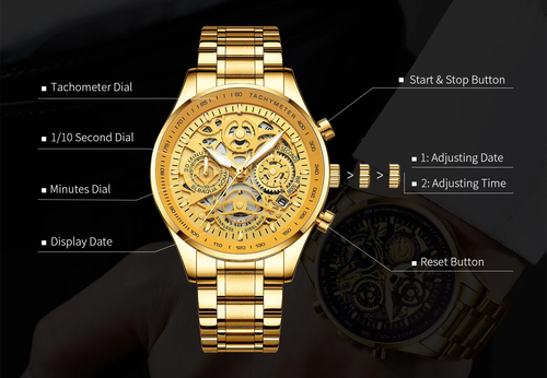 Three-eye chronograph large dial watch waterproof calendar men's watch