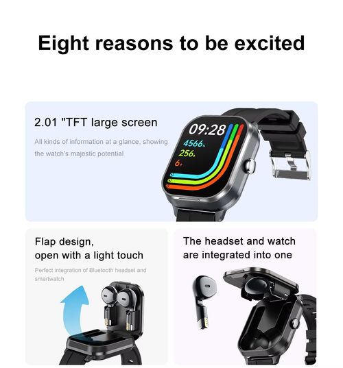 D8pro zinc alloy TWS earphones 2 in 1 smart watch music control sports pedometer heart rate blood pressure