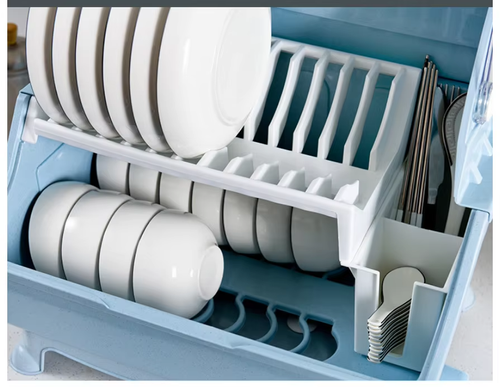 Kitchen Tableware Bowl Chopsticks Dish Storage Box Drain Rack Household Plastic Double-layer Bowl Rack With Lid Cupboard