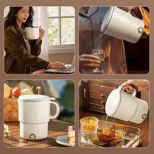 0.8L 500W Folded Electric Kettle Portable Cooking Pot Multicooker Travel Kettles TeaPot Heating Cup 304 Stainless Steel Slow Coo