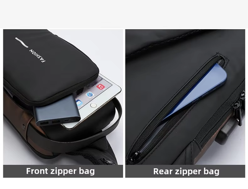 Men's chest bag password lock anti-theft leather film waterproof USB charging port multi-function sports shoulder messenger motorcycle bag