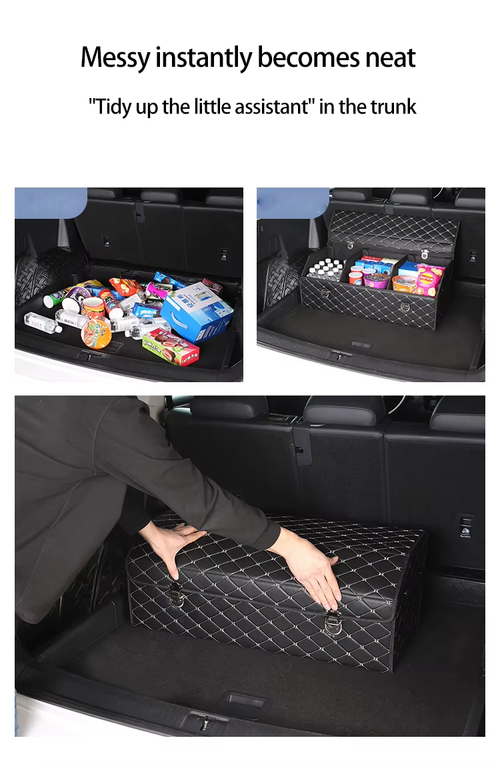PU Leather Stitching Collapsible Storage Organizer Box Car Trunk for Car, SUV, Trucks