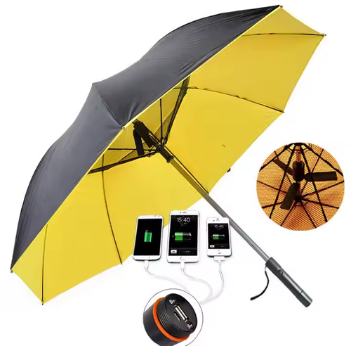 Business 8 bone with fan straight umbrella black plastic sunshade sun umbrella usb rechargeable fan umbrella