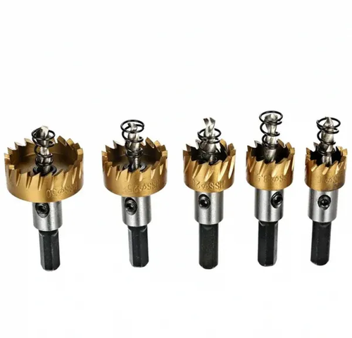 High-speed steel titanium-plated sawtooth hole opener aluminum plate iron plate punching hole natural color drill bit 16-30mm tool set