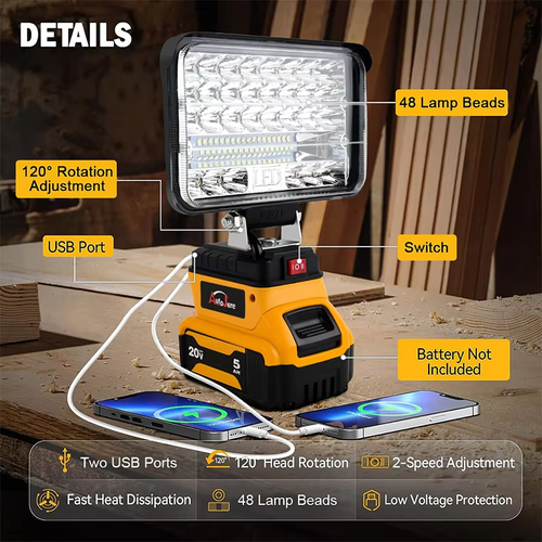 Lithium Battery Portable Flashlight Cordless Emergency Outdoor Light Camping Light Electric LED Lights