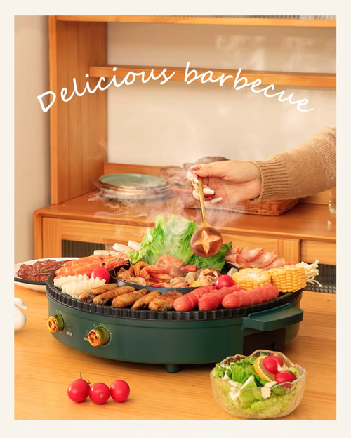 Multifunctional Korean electric grill Dual-purpose non-stick grill Double-purpose hot pot grill