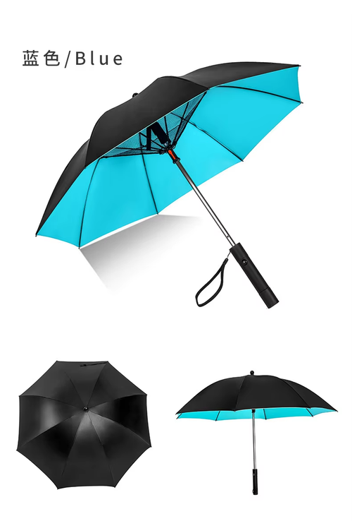 Business 8 bone with fan straight umbrella black plastic sunshade sun umbrella usb rechargeable fan umbrella