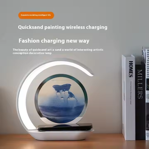 New quicksand painting wireless charging desk lamp USB charging gift bedside 3D hourglass ornaments atmosphere LED night light