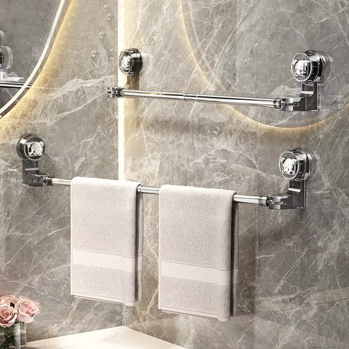 Bathroom Wall-Mounted Suction Cup Towel Rack slippers Rack Plastic Removable Telescopic Household Towel Bar