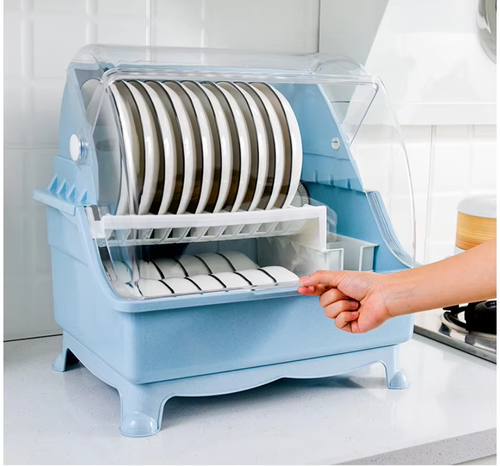 Kitchen Tableware Bowl Chopsticks Dish Storage Box Drain Rack Household Plastic Double-layer Bowl Rack With Lid Cupboard