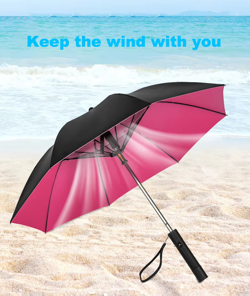 Business 8 bone with fan straight umbrella black plastic sunshade sun umbrella usb rechargeable fan umbrella