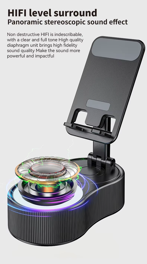 360 degree rotating mobile phone holder with lifting function, power bank, bluetooth speaker, mini portable atmosphere light speaker