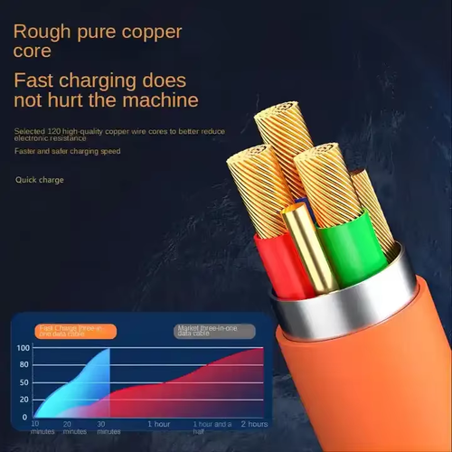 3 in 1 120w Metal Super Fast Charging Cable Usb to Type C Micro 6a Fast Charging Data Line Usb Silicone Quick Charge Cable