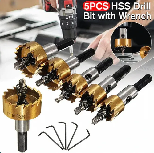 High-speed steel titanium-plated sawtooth hole opener aluminum plate iron plate punching hole natural color drill bit 16-30mm tool set