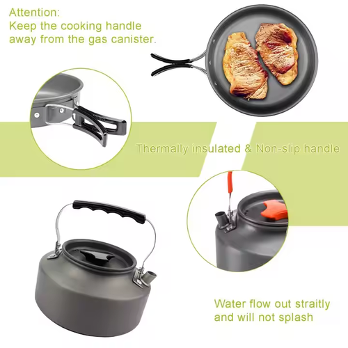 1.1 L Large Capacity Tea Pot Pan Set Portable Outdoor Camping Hiking Picnic Cooking Set for 2-3people
