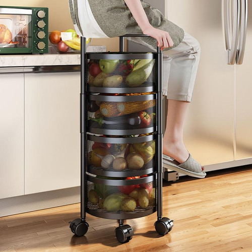 Removable and rotatable four-layer round fruit and vegetable storage rack kitchen floor storage rack