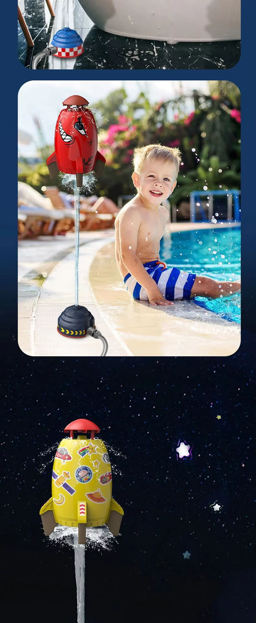 Children's space rocket sprinkler children's rotating flying water play toy outdoor water pressure lift sprinkler